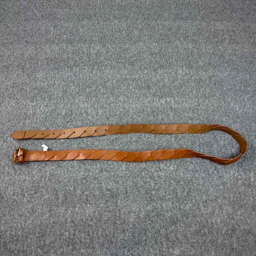 True Religion Braided Belt Womens L/XL Cognac Brown Faux Leather Gold Buckle